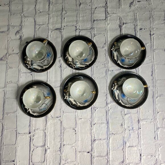 Vintage Moriage Dragonware Porcelain Tea Cups and Saucers (6) - Picture 5 of 12